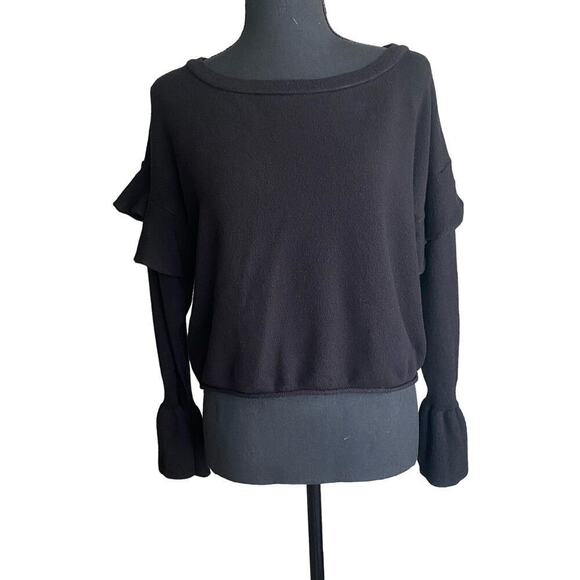Zara Knitwear Sweaters - Zara Knit Black Flounce Sweater Bell Cuff Ruffle Shoulder Black Women Size Small